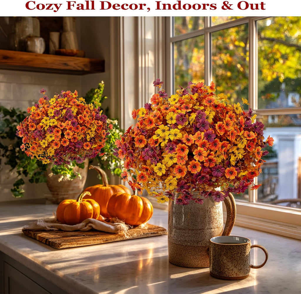 AXYLEX Artificial Fall Flowers Outdoor Fake Mums Brown Orange Yellow