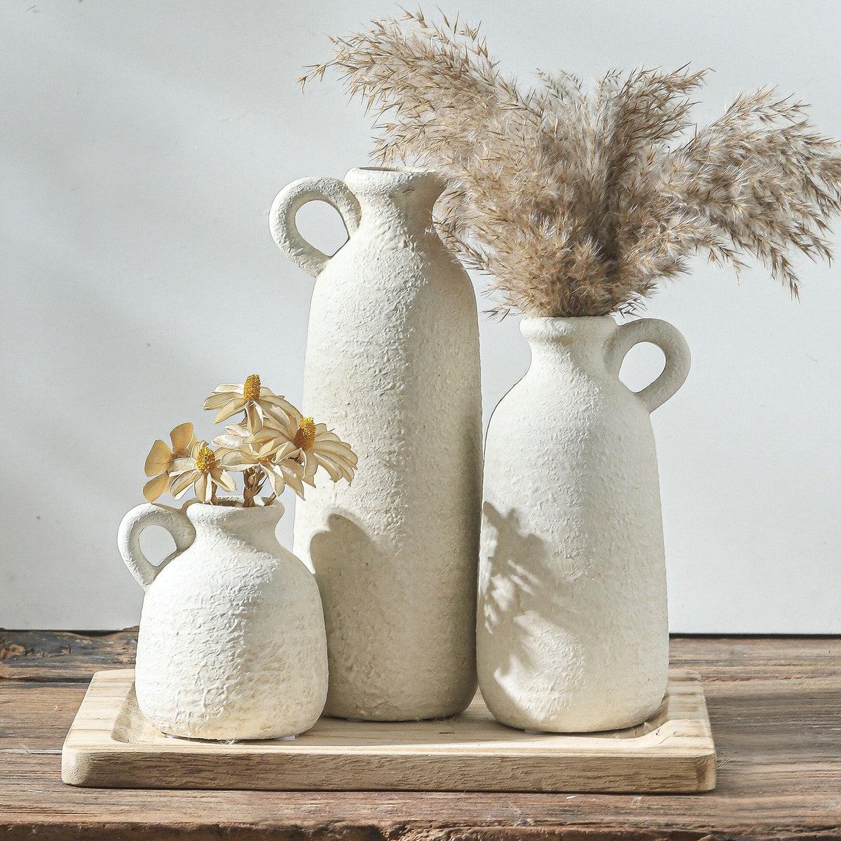 Ceramic Vase Set of 3, Rustic Neutral Vases Home Decor Farmhouse Decorative Flower Vase Modern Boho Pampass Vases for Table Mantel Entryway Shelf Living Room Kitchen Bathroom - Multicolor