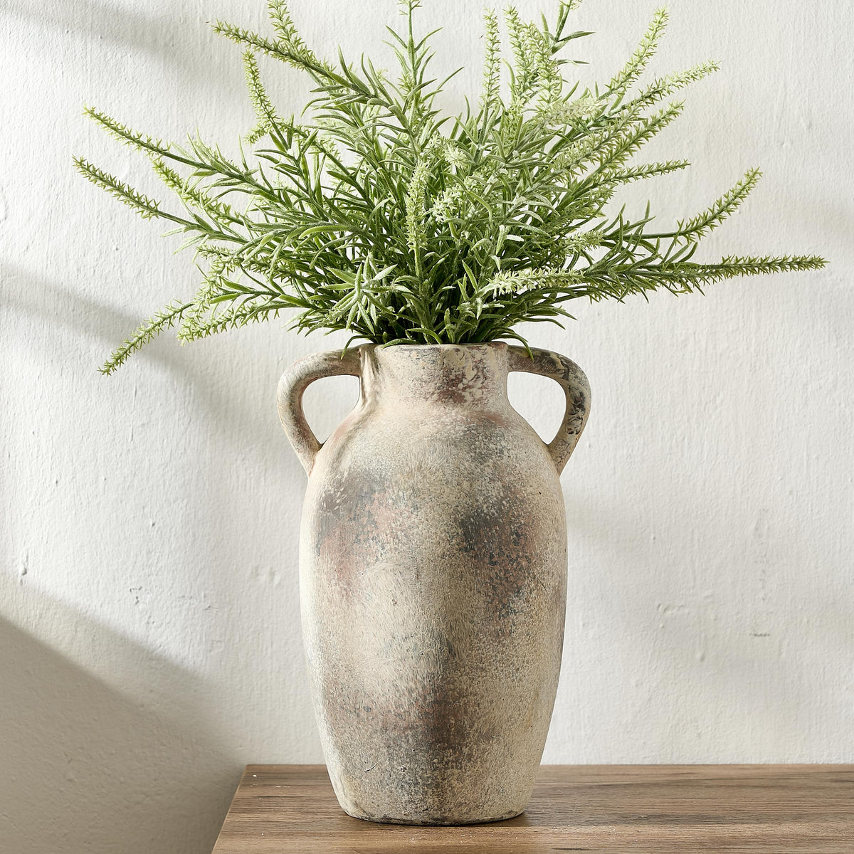 PORCER Ceramic Rustic Vase for Home Decor, 5.8 Inch Terracotta with Handles, Vintage Decorative for Flowers, Plants, Living Room, Table, Thanksgiving - Black Bronze