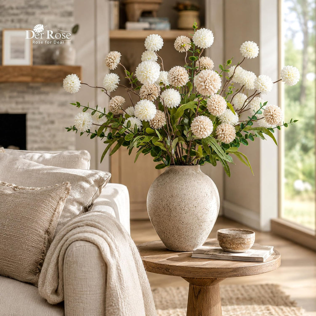 Der Rose 18Pcs Fake Flowers White Blooms and Eucalyptus for Spring Decor