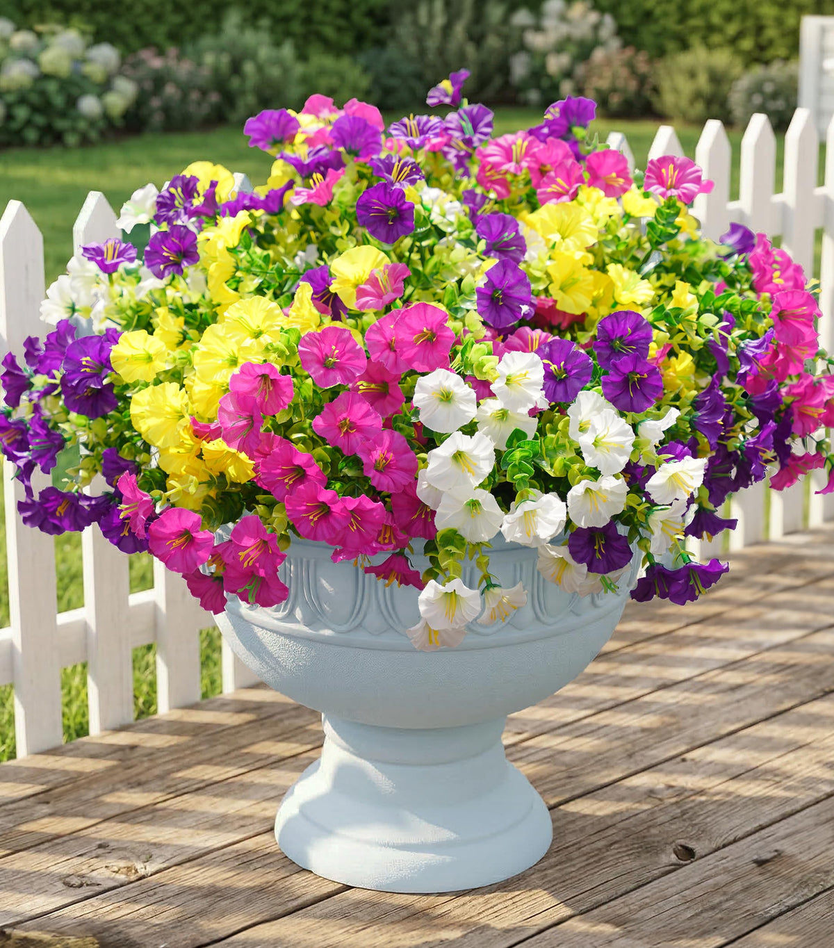 Fake Plants Artificial Flowers for Outdoor Outside Decor, 12 Bundles Faux Flowers Silk Hot Pink Morning Glory with Eucalyptus Look Real UV Resistant Faux Greenery for Planter Front Door Porch Patio