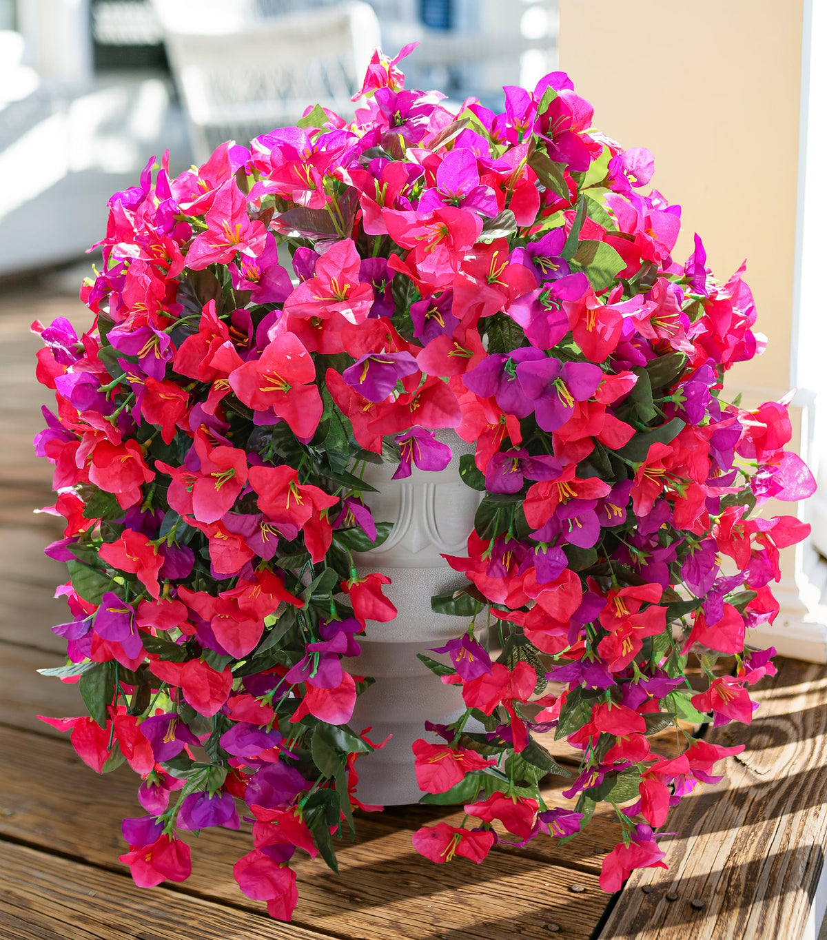 Bougainvillea Artificial Flowers for Outdoors Fake Plants Fall Autumn Decor, 2 pcs Faux Long Trailing Vines UV Resistant Look Real Red Silk Flowers for Outside Planter Front Door Porch Urn Yard Patio