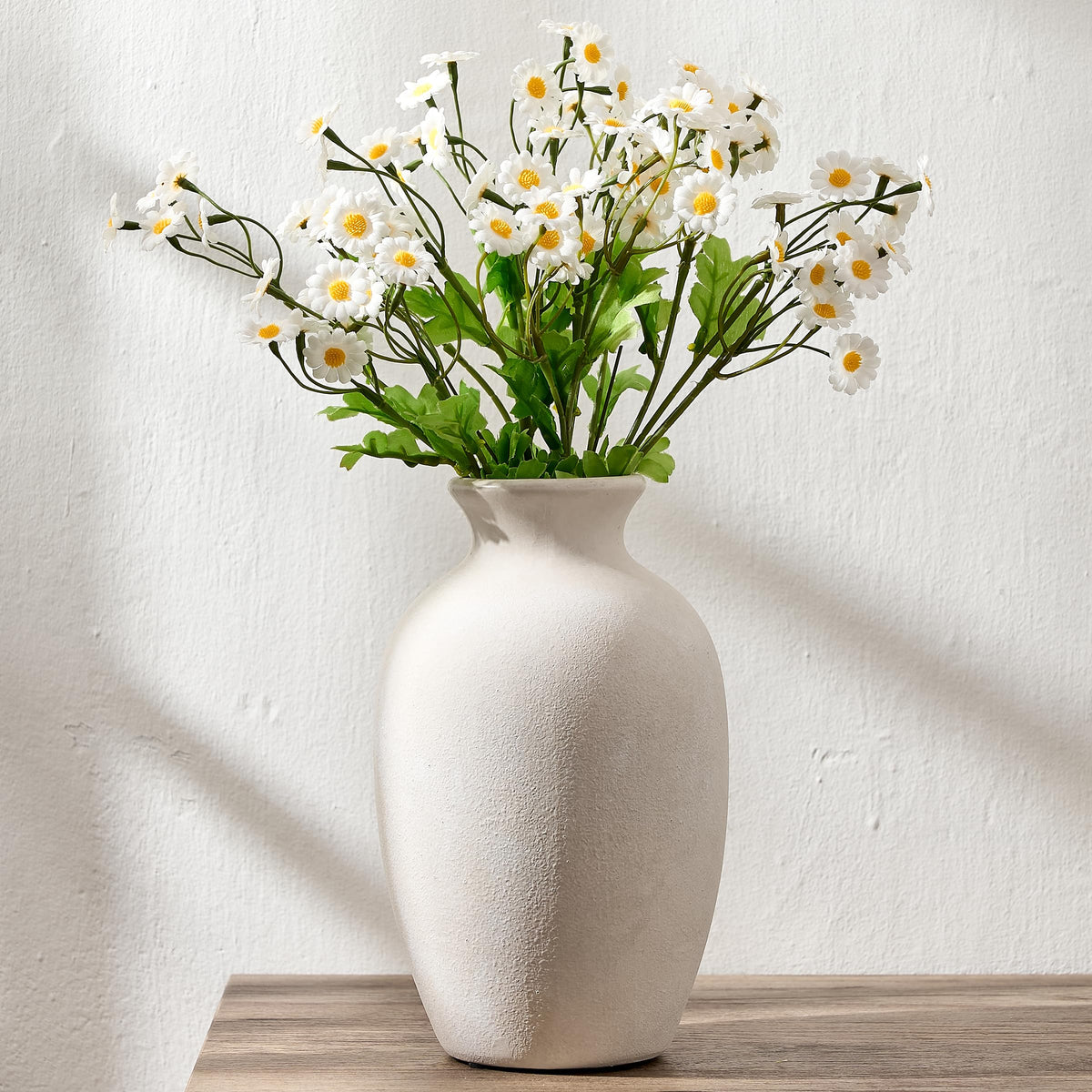 Large Ceramic Rustic Flower Vase, 10.43 Inch Tall Vintage Pottery Home Decor, Antique Farmhouse Terracotta Vase for Living Room, Table, Shelf, Mantel Decoration, Farmhouse - Cream-White