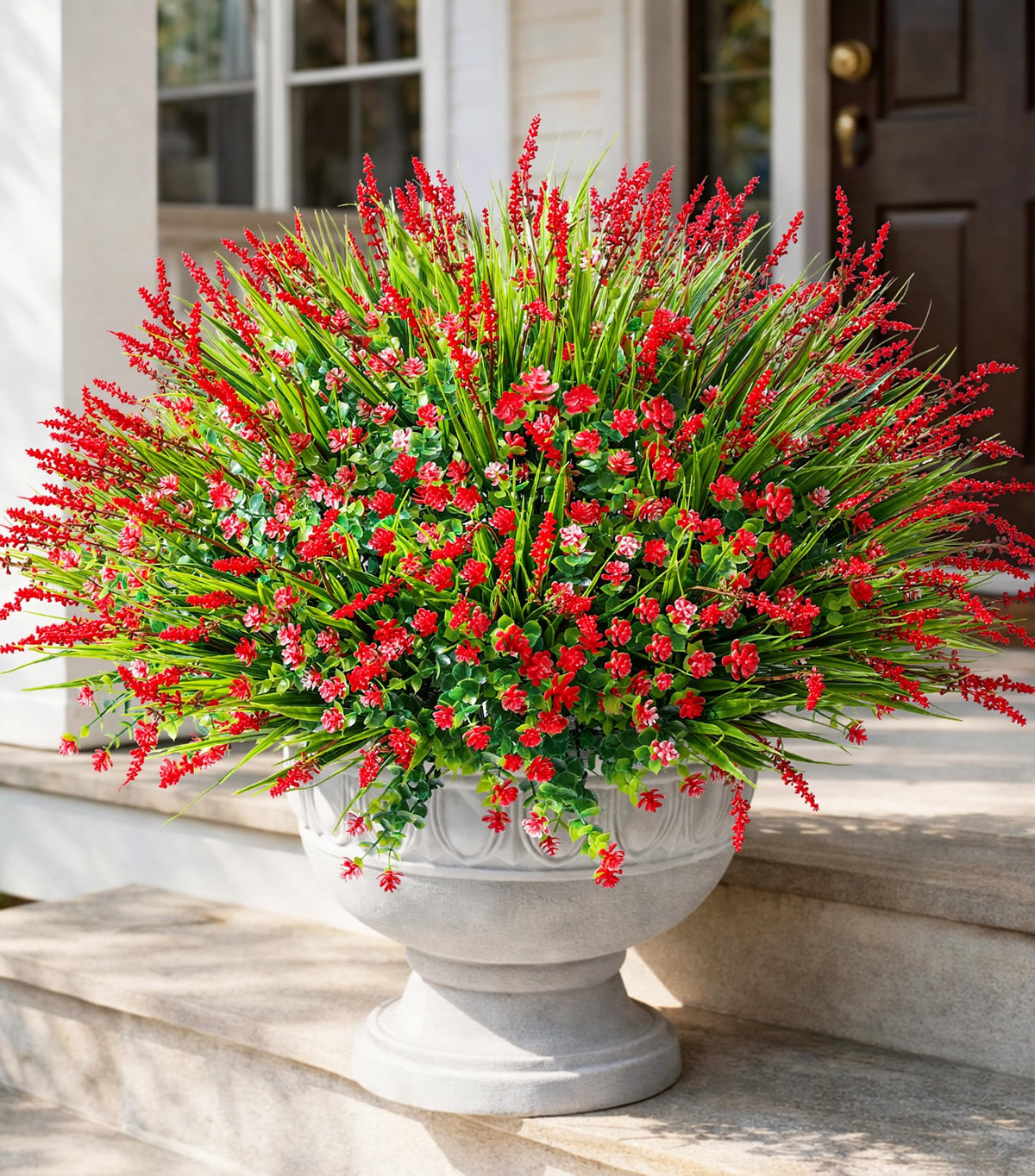 HyeFlora 20 Bundles Artificial Fake Outdoor Plants Flowers for Spring Decoration, UV Resistant Realistic White Plastic Flowers Faux Plant Monkey Grass for Planter Home Garden Porch Patio Window Box