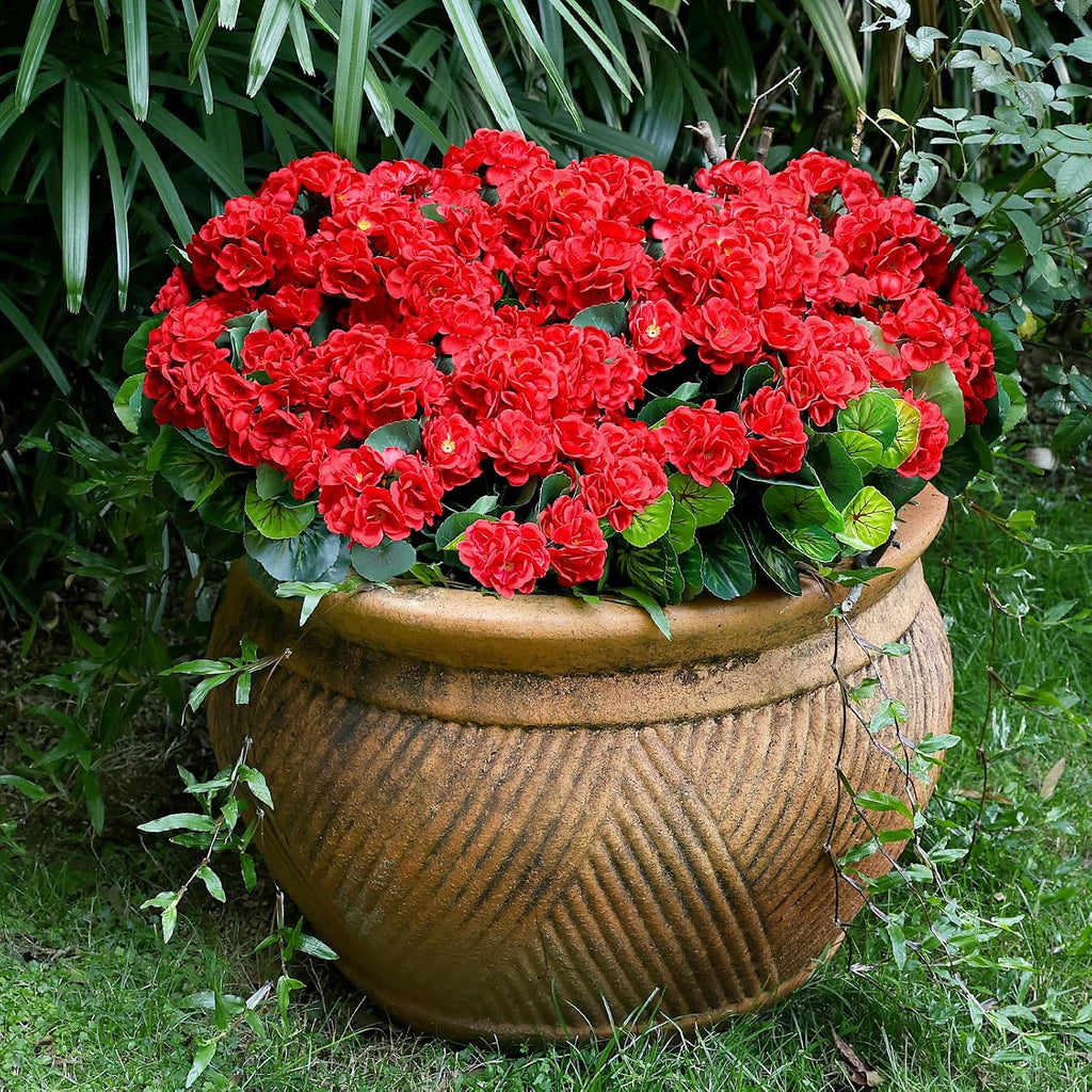 Set of 2 Artificial Geranium Potted Plant, Red, 16 Inch