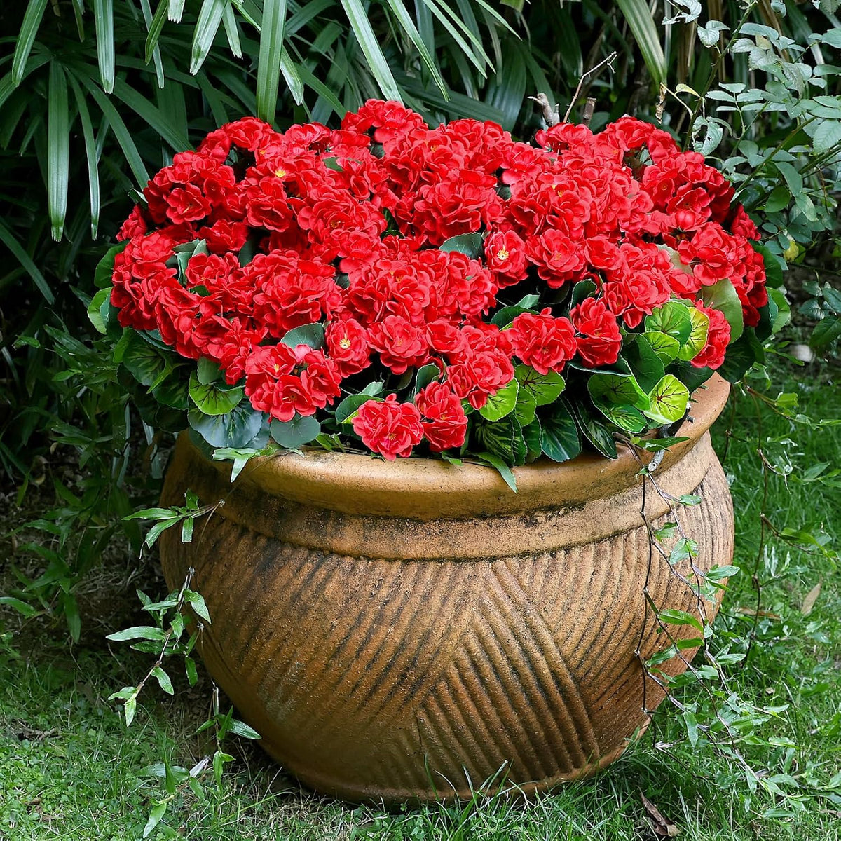 Set of 2 Artificial Geranium Potted Plant, Red, 16 Inch