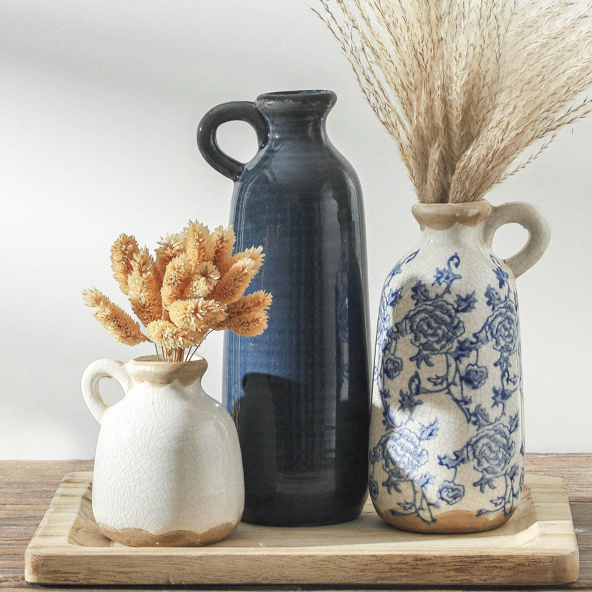Ceramic Vase Set of 3, Rustic Neutral Vases Home Decor Farmhouse Decorative Flower Vase Modern Boho Pampass Vases for Table Mantel Entryway Shelf Living Room Kitchen Bathroom - Multicolor