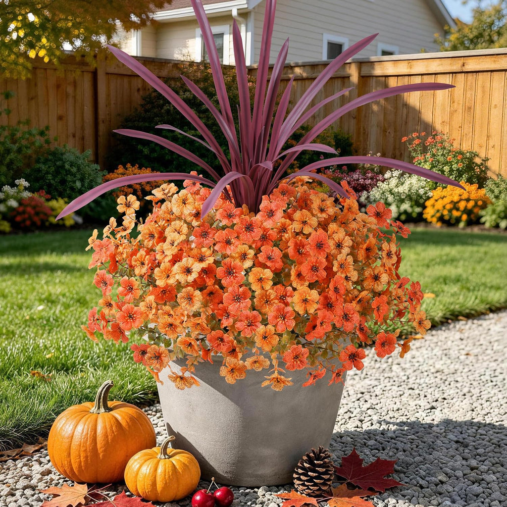 INSPRING Fall Artificial Mums for Outdoors 12 Pcs, UV Resistant Fall Flower