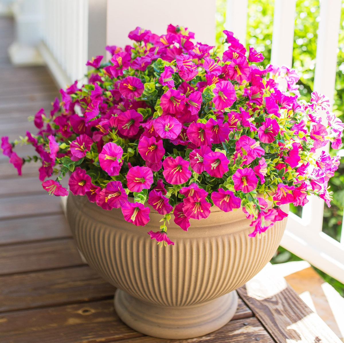 HyeFlora Artificial Flowers for Outdoors Fake Plants Outside Decoration, 12 Bundles Silk Colorful Morning Glory with Eucalyptus UV Resistant Realistic Faux Flowers for Planter Front Door Garden Yard