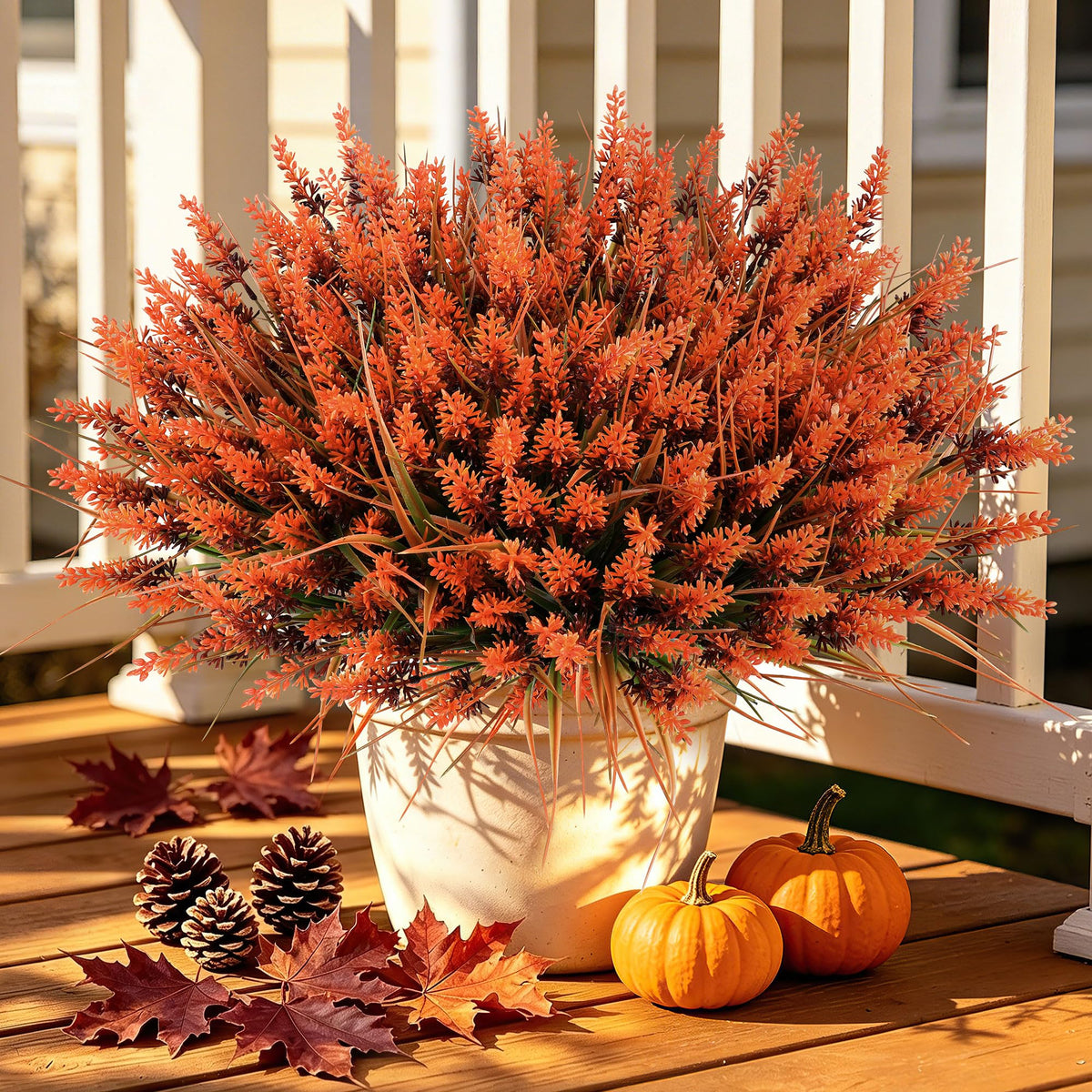 12 Bundles Faux Outdoor Plants, UV Resistant Artificial Fake Lavender Flowers with Monkey Grass for Outdoors, Realistic Faux Lavender Greenery Shrubs for Porch Yard Garden Window Box Home Decor