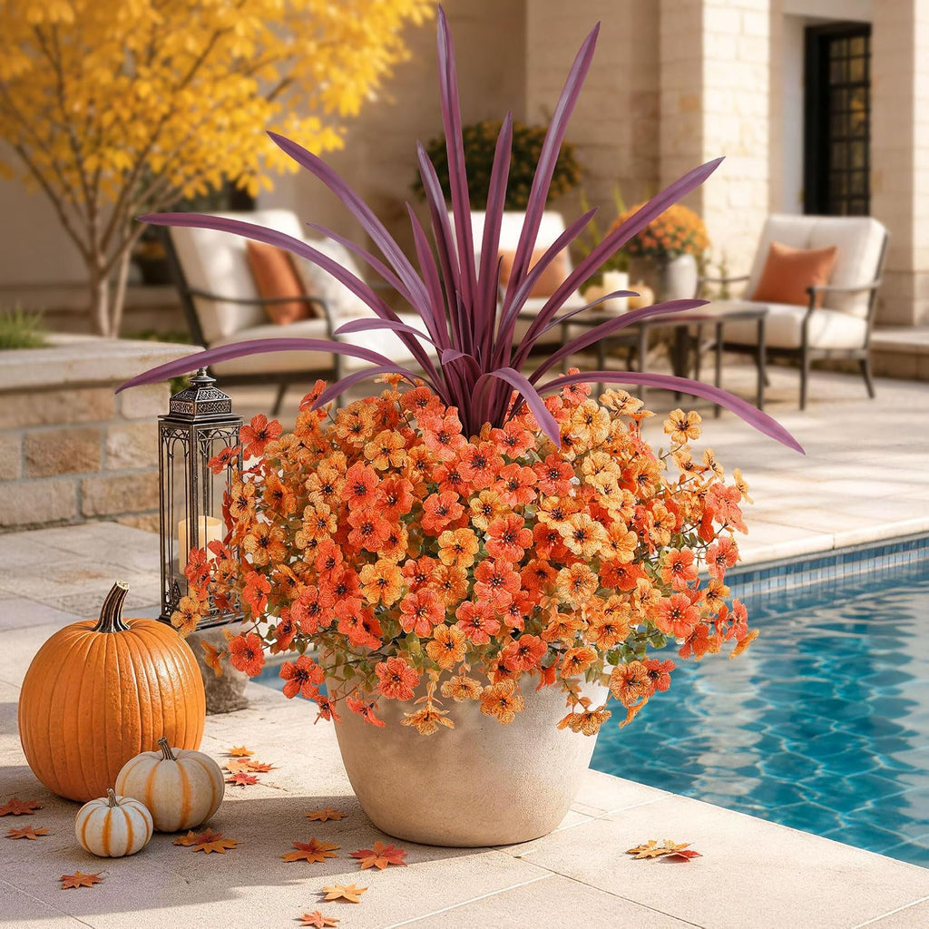 INSPRING Fall Artificial Mums for Outdoors 12 Pcs, UV Resistant Fall Flower