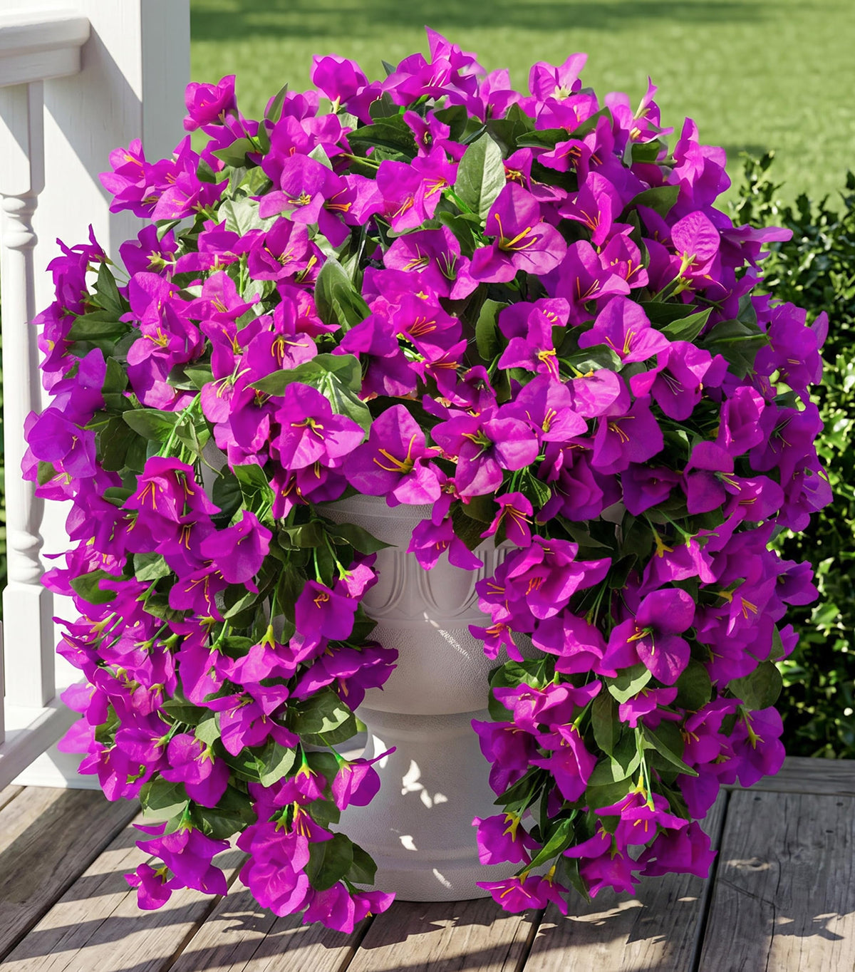 Artificial Bougainvillea Faux Flowers Plants for Outdoors Outside Fall Autumn Decor, 2 PCS Silk Trailing Vines UV Resistant Realistic Orange Fake Flowers for Planter Front Door Porch Patio Balcony