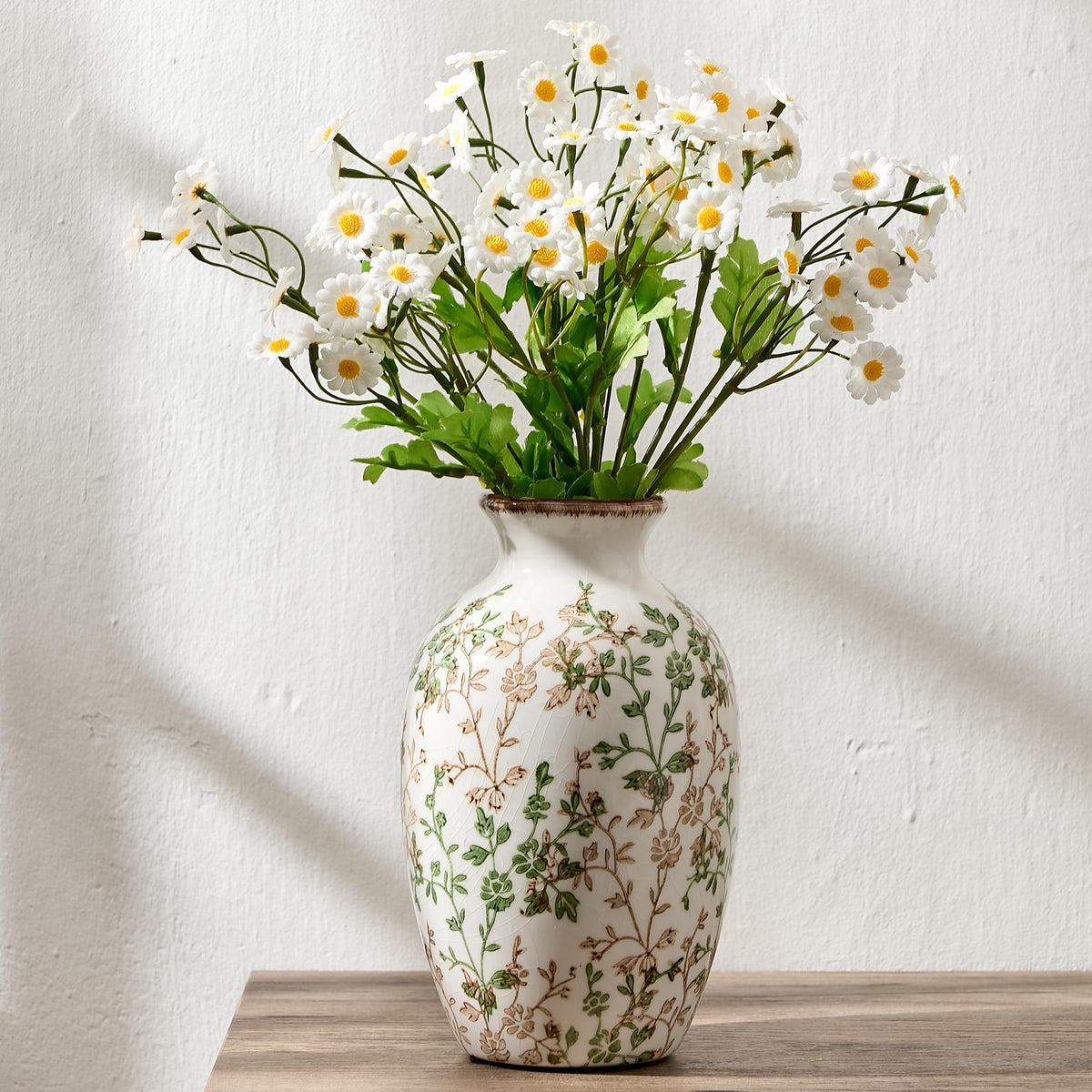 6.73" Ceramic Flower Decorative Antique Vase, Vintage Rustic Chinoiserie Floral Vase for Home Decor, Living Room, Bookshelf, Office, Entryway, Garden, Tuscan Decor, Chinoiserie Decor