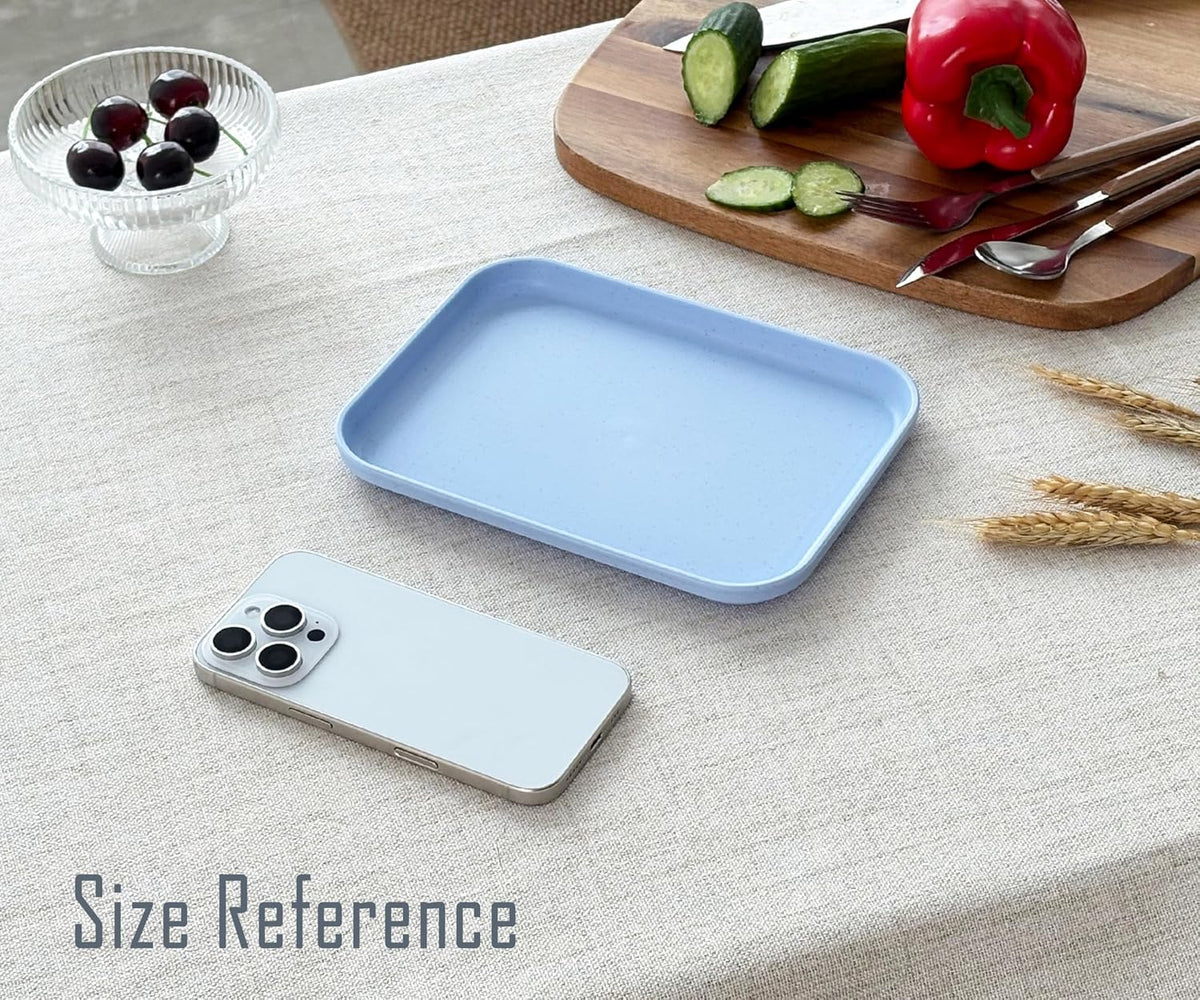 Small Tray 3 Pack, Blue 7.8 inch Wheat Straw Plastic Plates