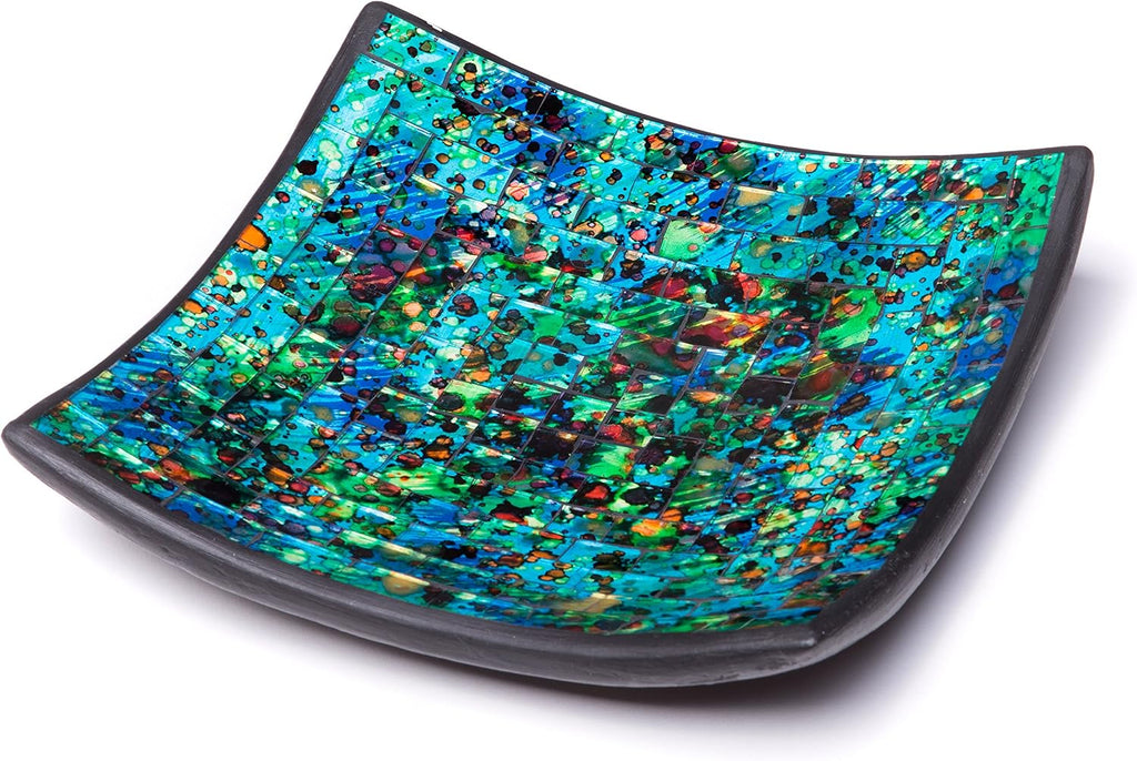 Red Co. Glass Mosaic Ceramic Catch-All Tray, Decorative Accent and Centerpiece Plate - Squared 8 inches