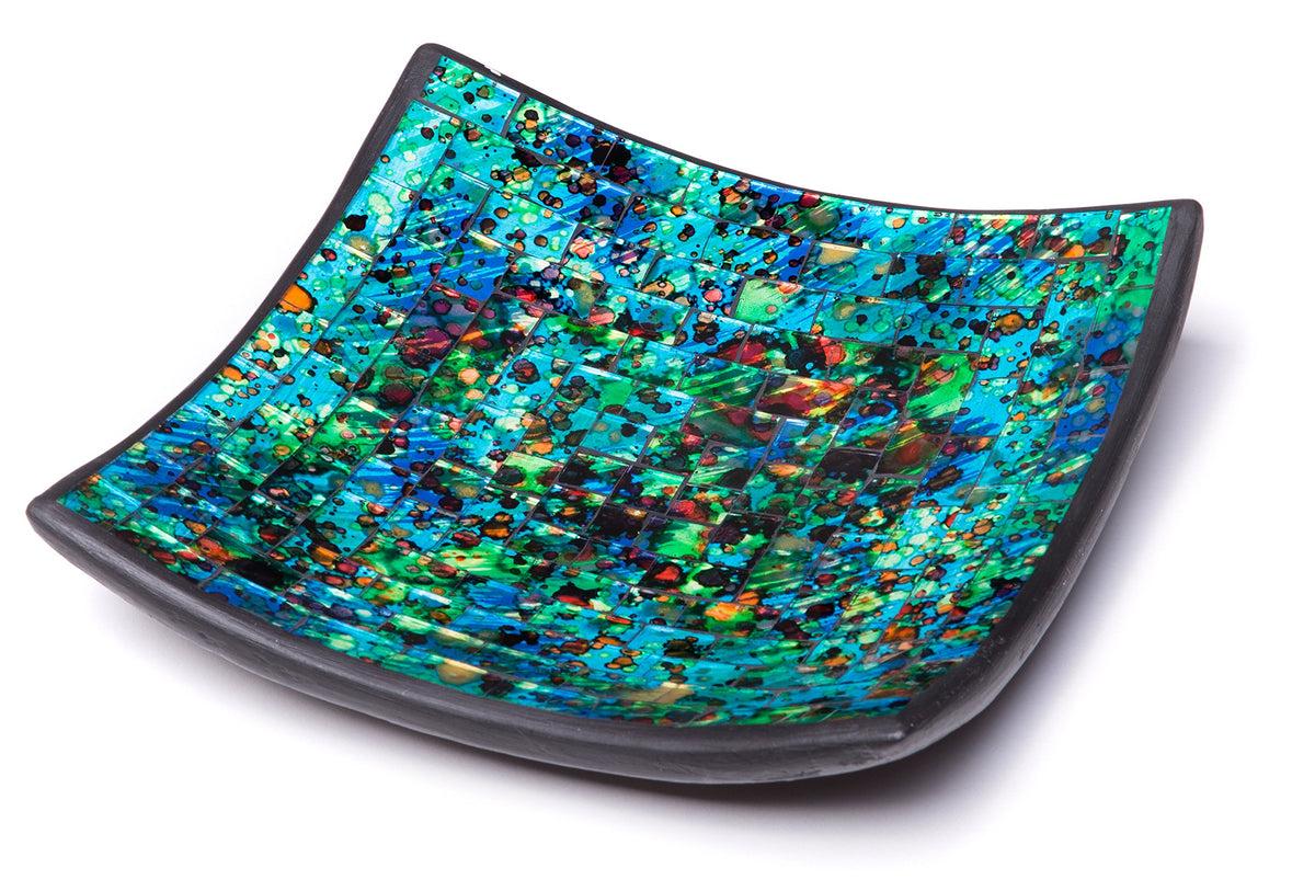 Red Co. Glass Mosaic Ceramic Catch-All Tray, Decorative Accent and Centerpiece Plate - Squared 8 inches