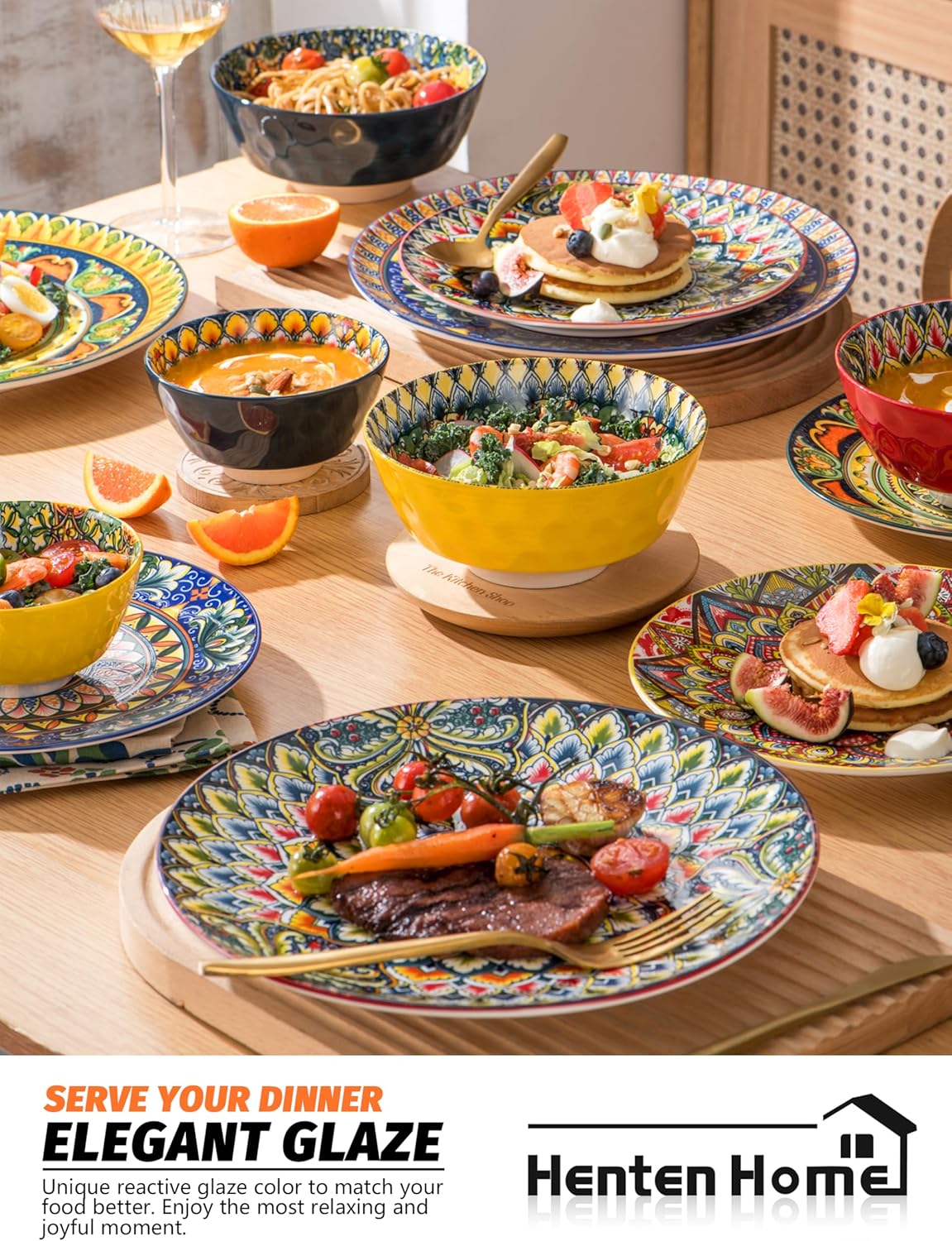 Henten Home Ceramic Dessert Plates Set of 6, 8.5 Inch Porcelain Salad Plate