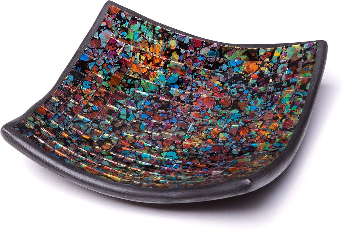 Red Co. Glass Mosaic Ceramic Catch-All Tray, Decorative Accent and Centerpiece Plate - Squared 8 inches