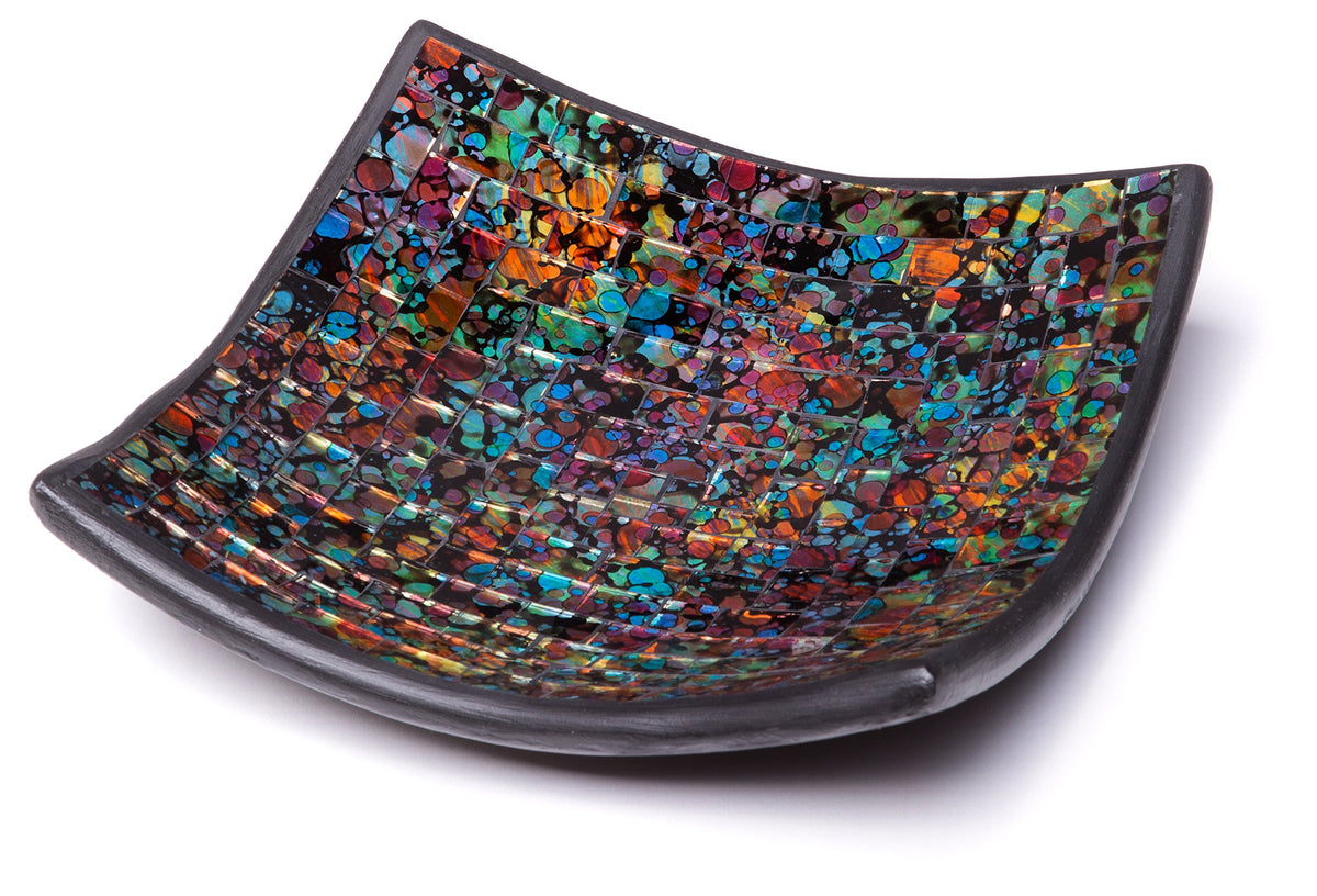 Red Co. Glass Mosaic Ceramic Catch-All Tray, Decorative Accent and Centerpiece Plate - Squared 8 inches