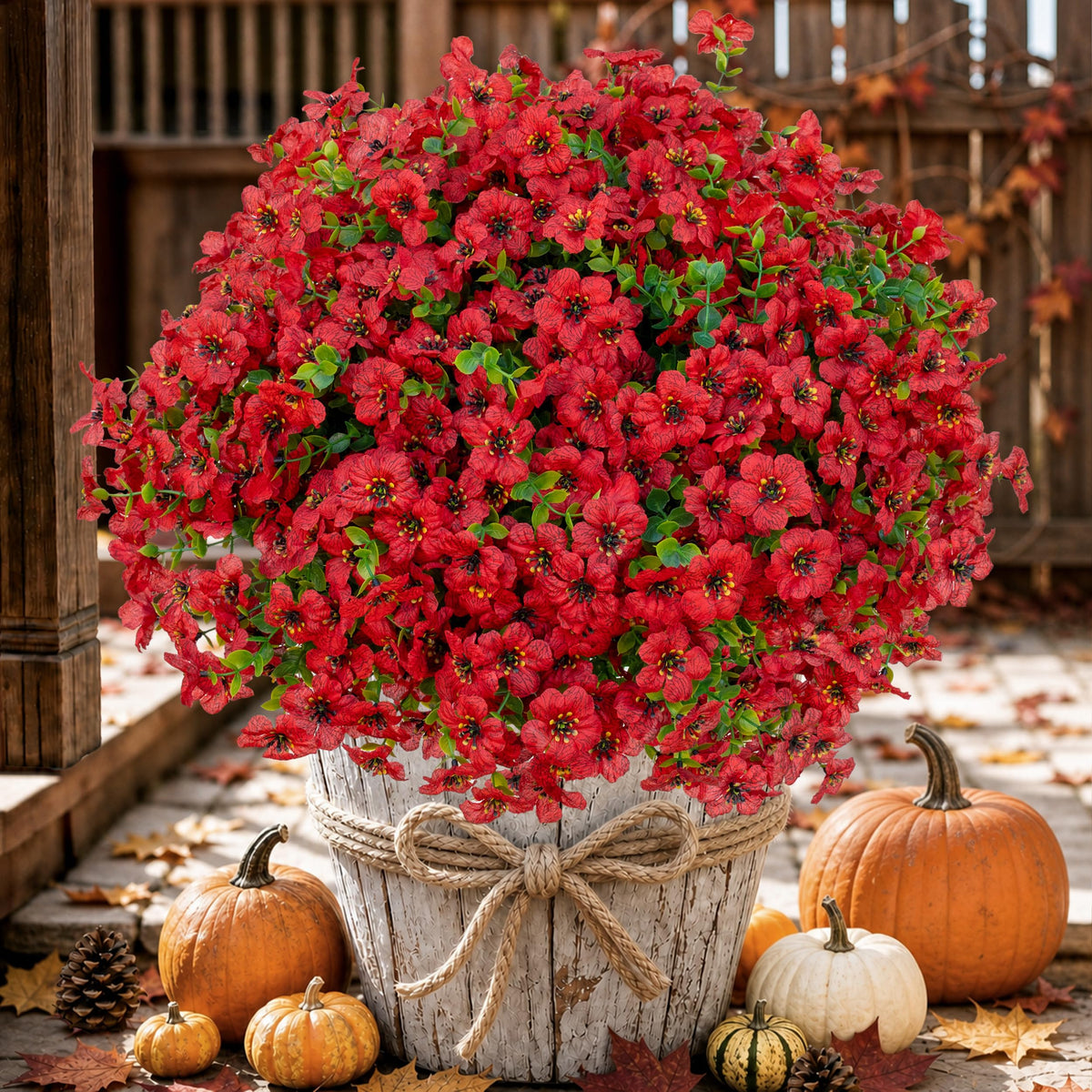 AXYLEX Artificial Flowers for Outdoors, 16 Bundles Fake Plants (Red)