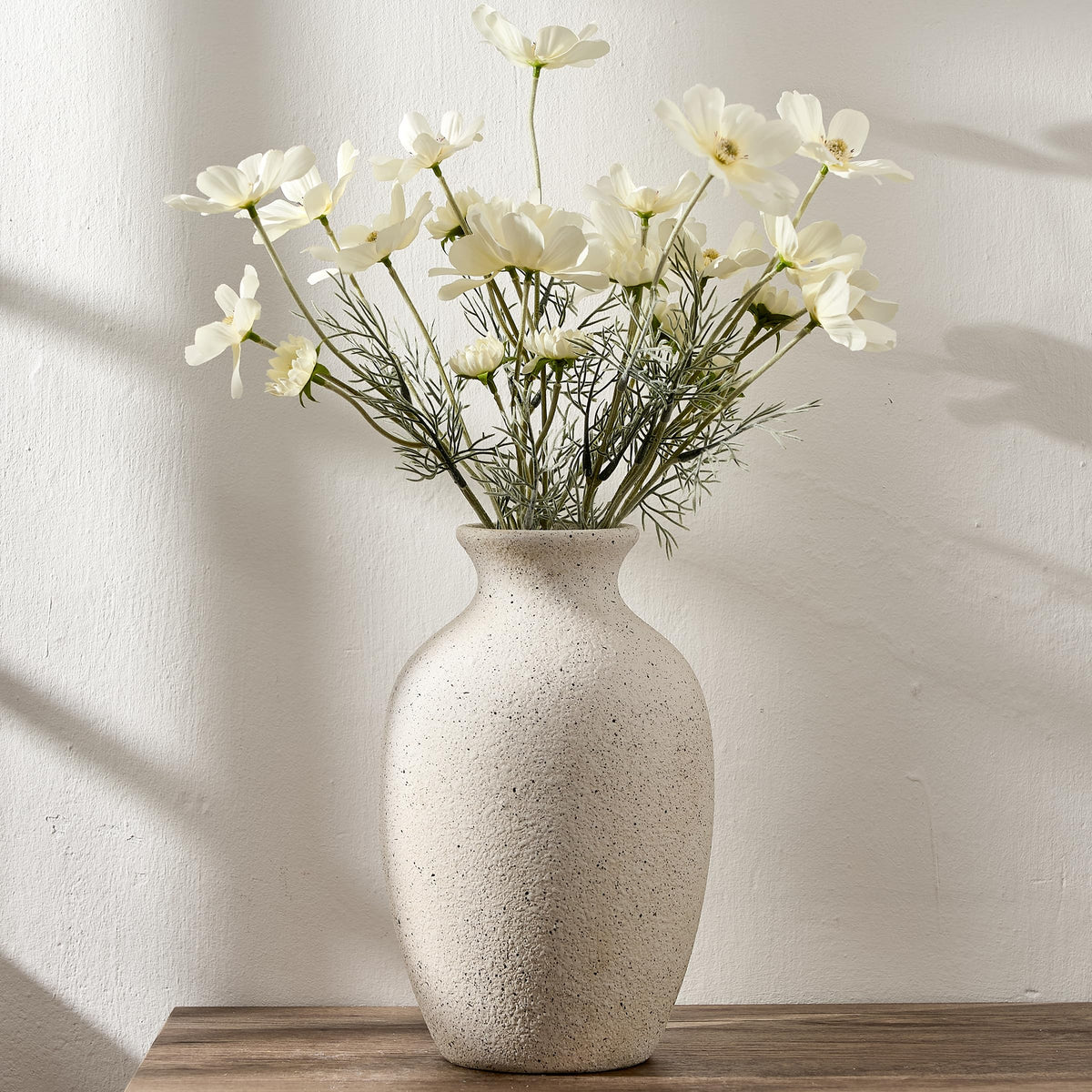 Large Ceramic Rustic Flower Vase, 10.43 Inch Tall Vintage Pottery Home Decor, Antique Farmhouse Terracotta Vase for Living Room, Table, Shelf, Mantel Decoration, Farmhouse - Cream-White