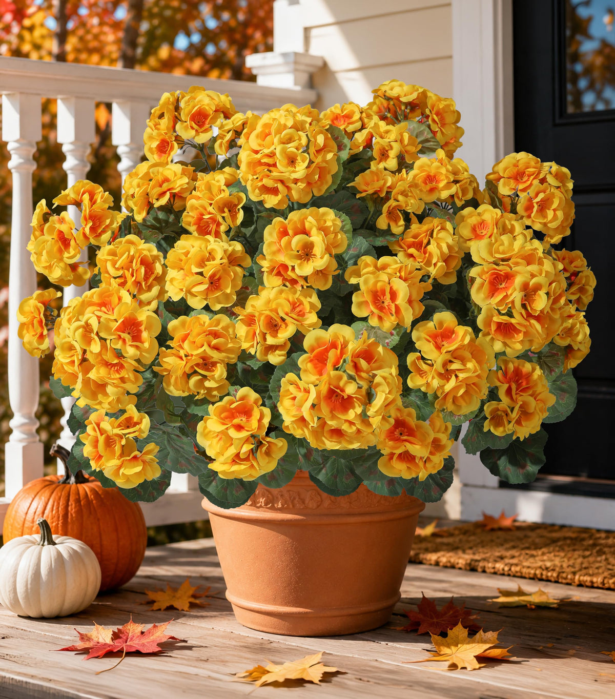 Fake Geraniums Fall Flowers Artificial Flowers for Outdoors Autumn Decor, 6 Bundles Silk Geraniums Fake Plants Realistic UV Resistant Faux Flowers for Outside Planters Garden Balcony Porch Indoor, Mix