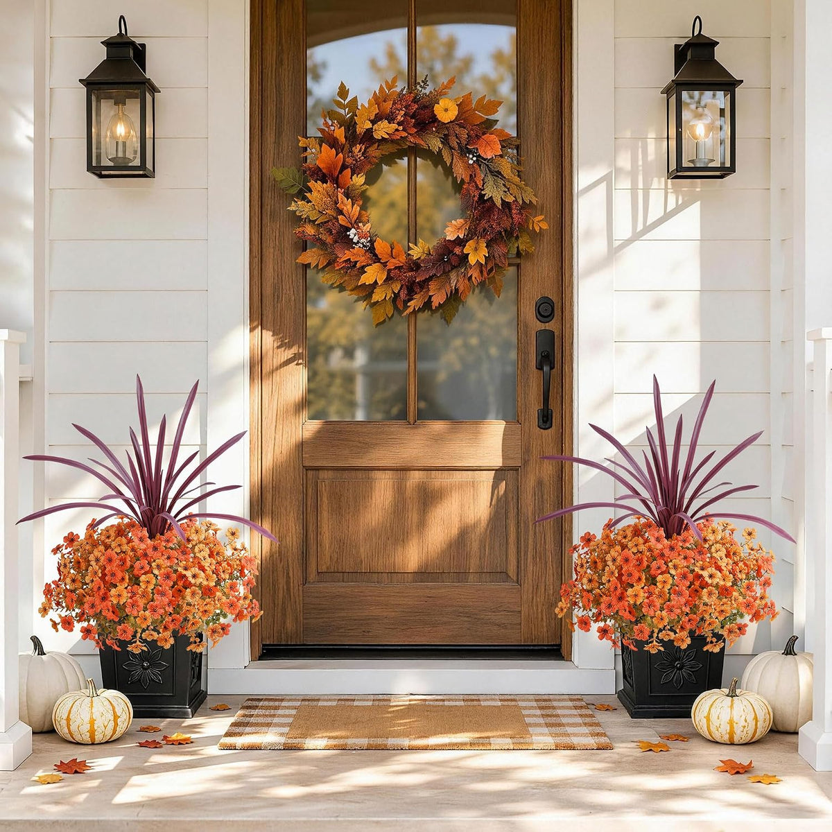 INSPRING Fall Artificial Mums for Outdoors 12 Pcs, UV Resistant Fall Flower
