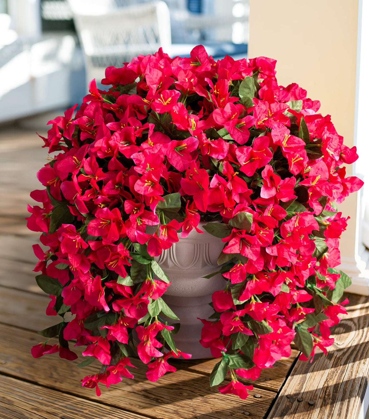 Bougainvillea Artificial Flowers for Outdoors Fake Plants Fall Autumn Decor, 2 pcs Faux Long Trailing Vines UV Resistant Look Real Red Silk Flowers for Outside Planter Front Door Porch Urn Yard Patio