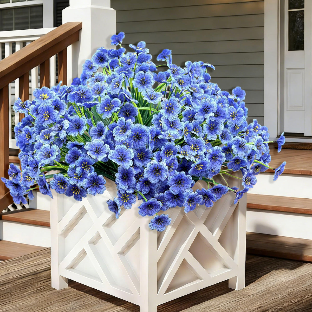 20 Bundles Artificial Flowers for Outdoors, UV Resistant Fake Realistic Flowers with Plastic Plants Spring Decor, Faux Silk Flowers for Outside Window Box Front Porch Planter Decor-Purple