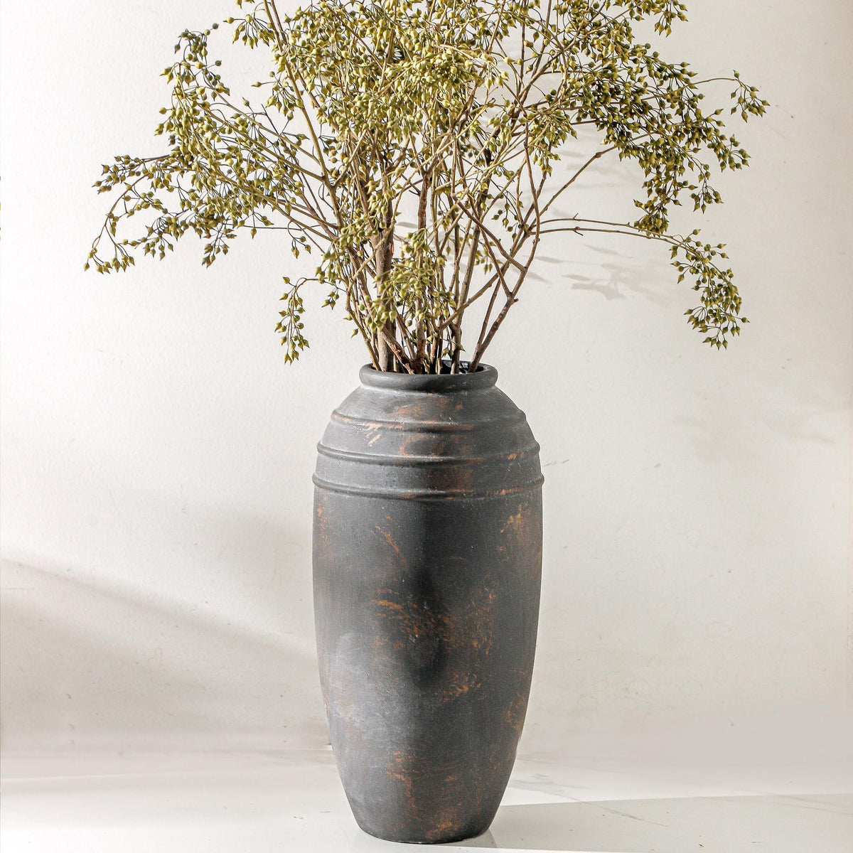Ceramic Flower Vase, 11.41 Inch Tall Farmhouse Vase with Handles