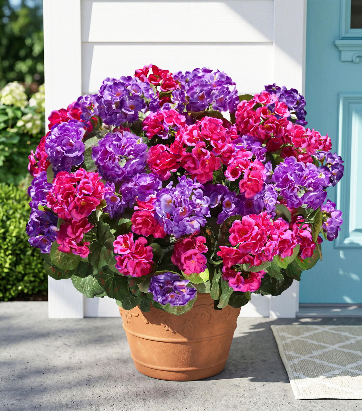 Fake Geraniums Fall Flowers Artificial Flowers for Outdoors Autumn Decor, 6 Bundles Silk Geraniums Fake Plants Realistic UV Resistant Faux Flowers for Outside Planters Garden Balcony Porch Indoor, Mix
