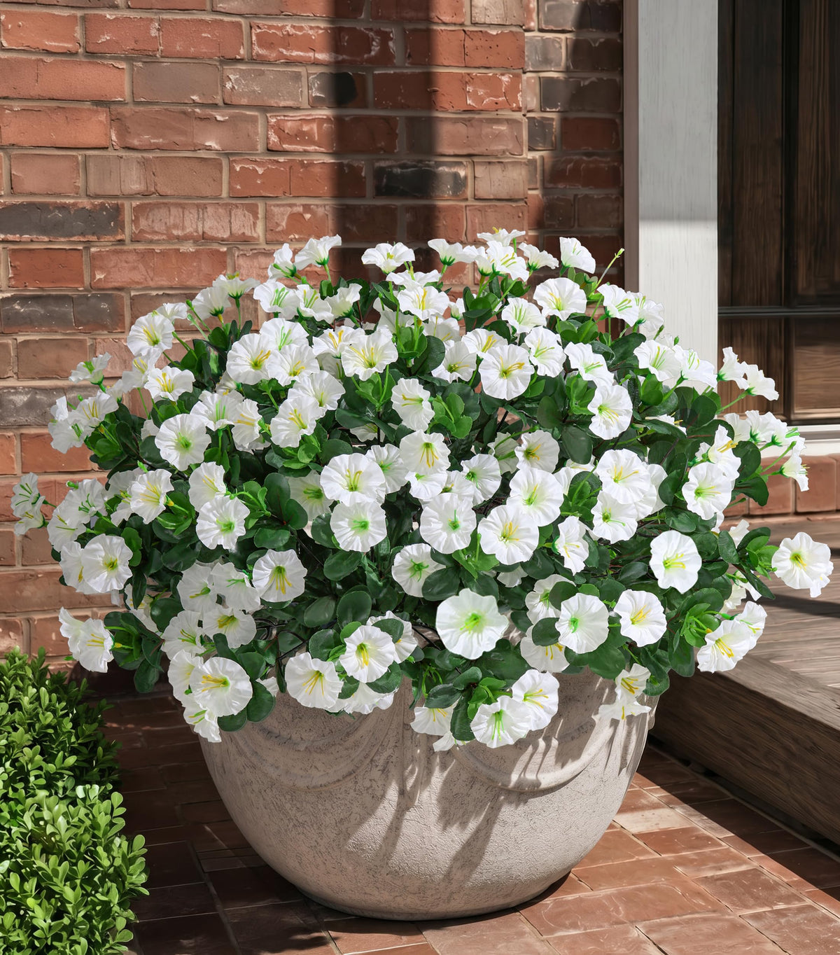HyeFlora Artificial Flowers for Outdoors Fake Plants Outside Decoration, 12 Bundles Silk Colorful Morning Glory with Eucalyptus UV Resistant Realistic Faux Flowers for Planter Front Door Garden Yard