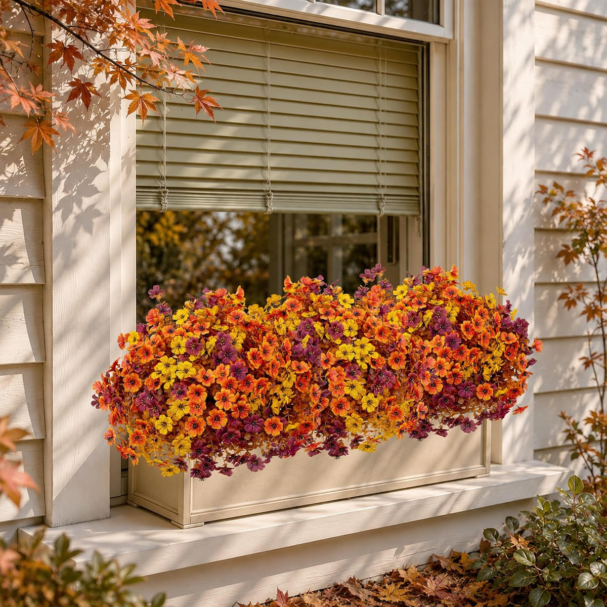 AXYLEX Artificial Fall Flowers Outdoor Fake Mums Brown Orange Yellow